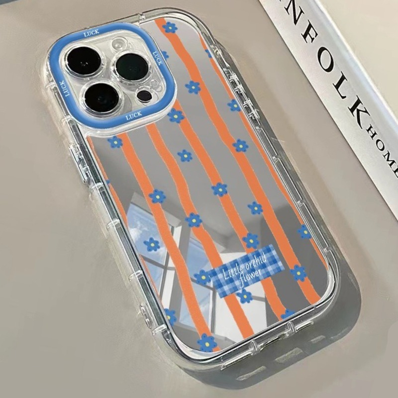 Xo Phone Accessories - غطاء هاتف مرآة بنمط زهور مخططة
