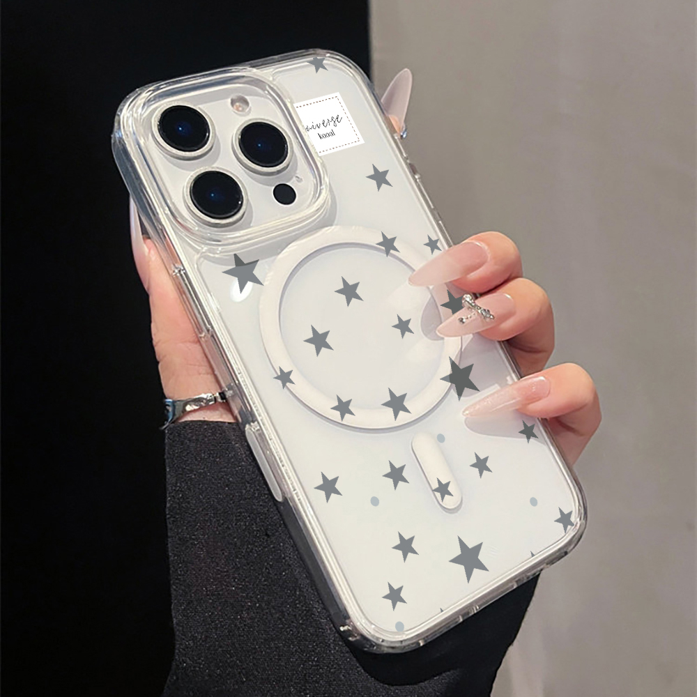 Magnetic Phone Case - غطاء هاتف شفاف مغناطيسي بطباعة نجوم