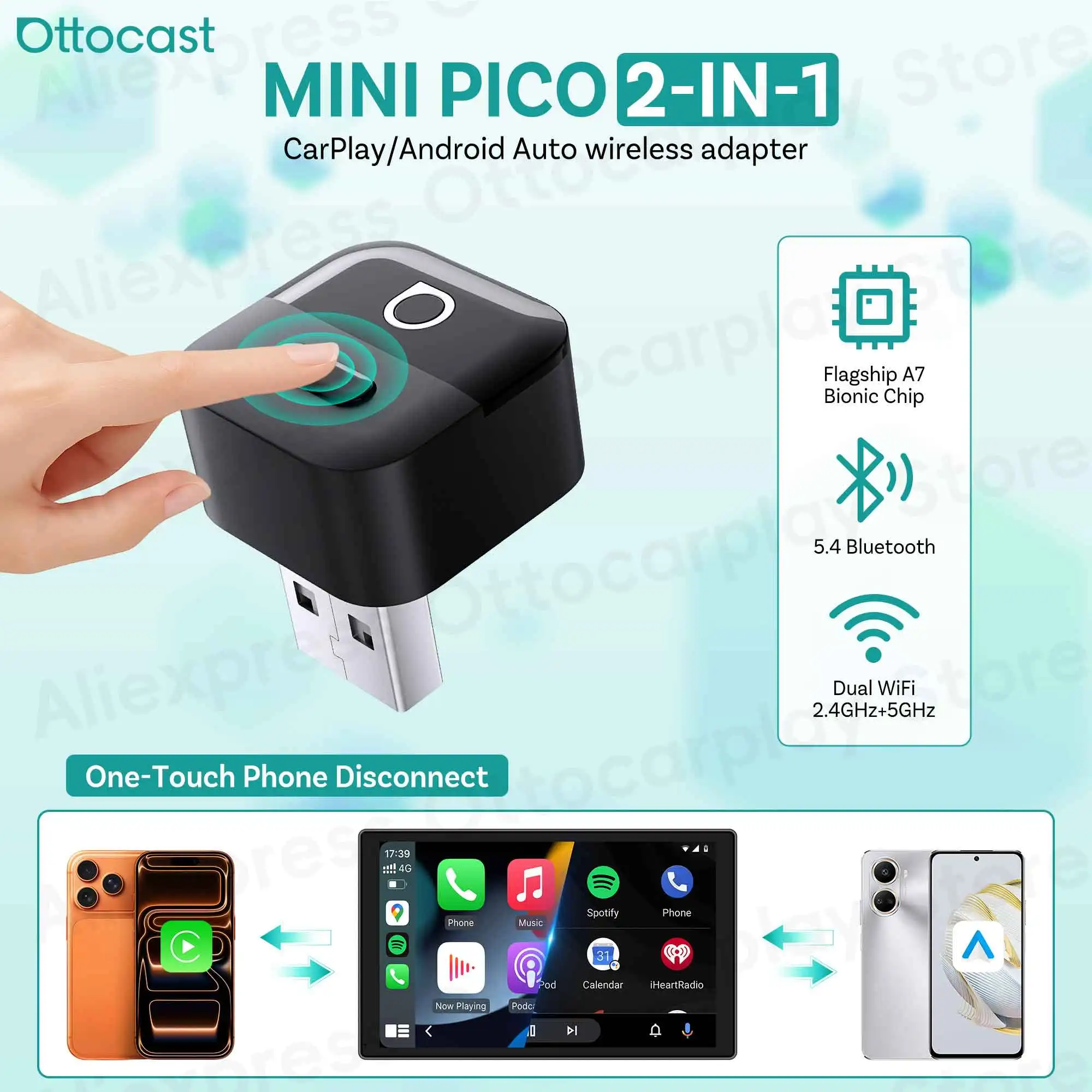 Phone Accessories For Android - محول OTTOCAST Mini Pico 2026 لاسلكي