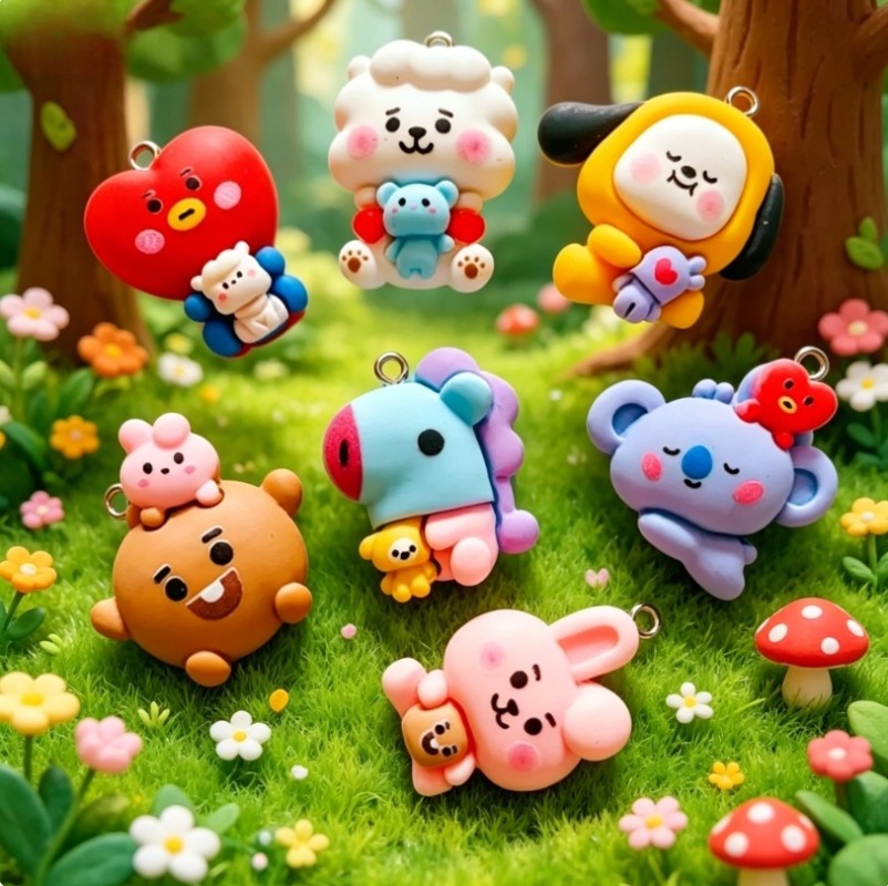 7 قطع من إكسسوارات BT21 الكرتو - مراجعة Phone Accessories Diy وسعره