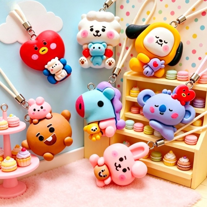 7 قطع من إكسسوارات BT21 الكرتو - مراجعة Phone Accessories Diy وسعره